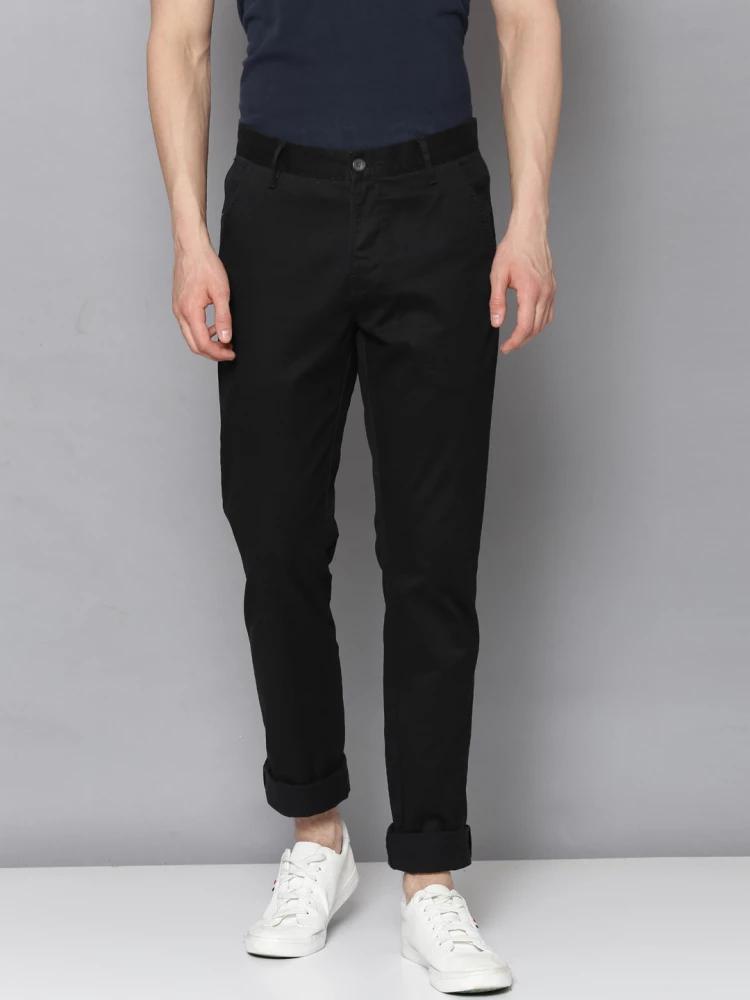 black solid straight fit chinos