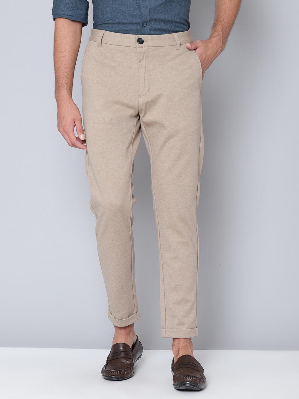 beige solid slim fit trouser