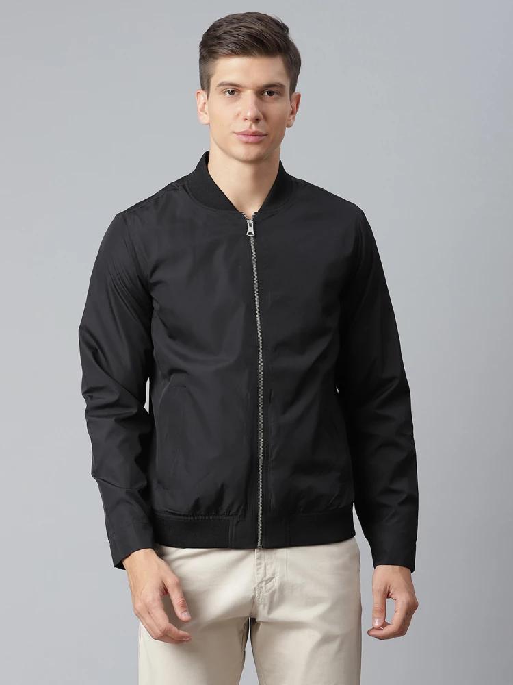 black solid mock neck jacket