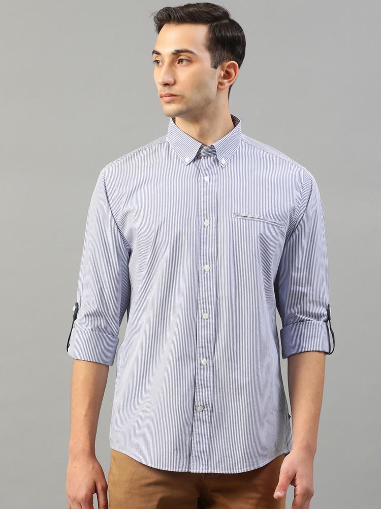 blue striped cutaway collar shirt