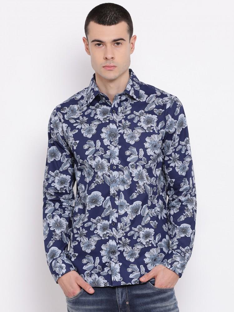 blue printed collar shirt