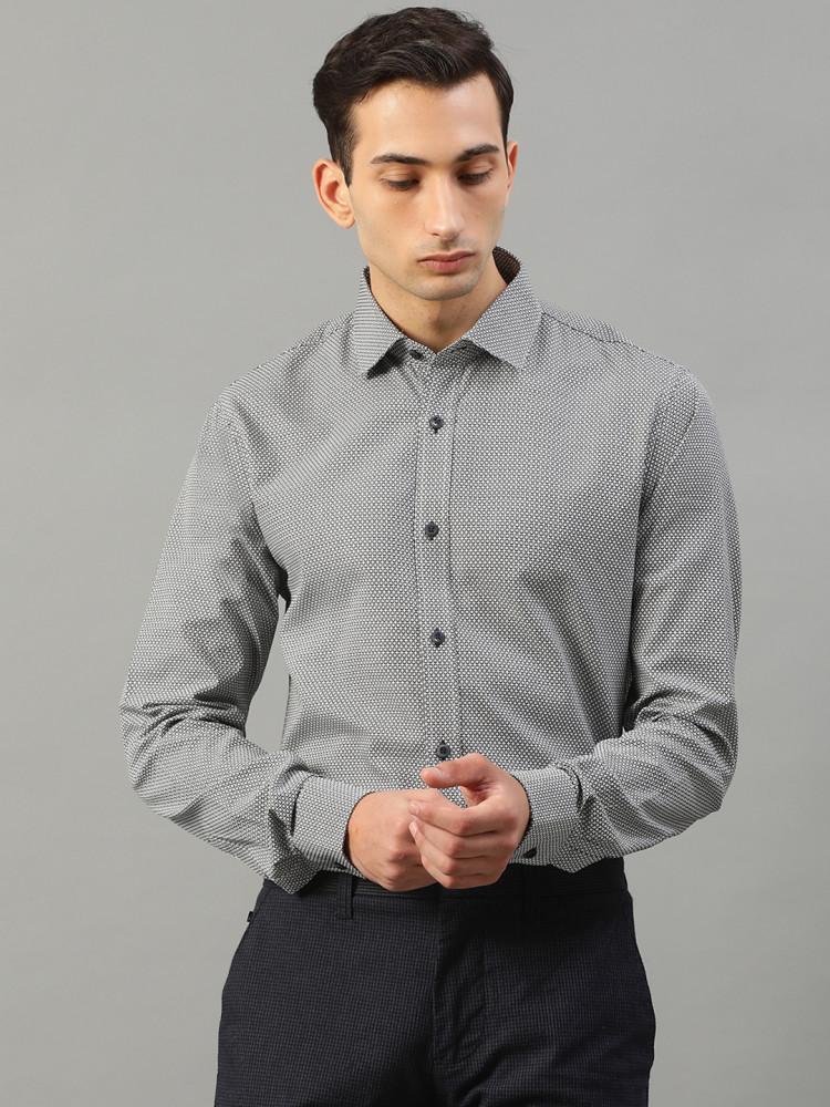 navy blue printed cutaway collar shirt