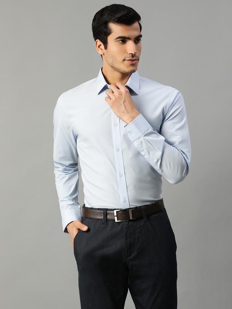 blue solid collar shirt