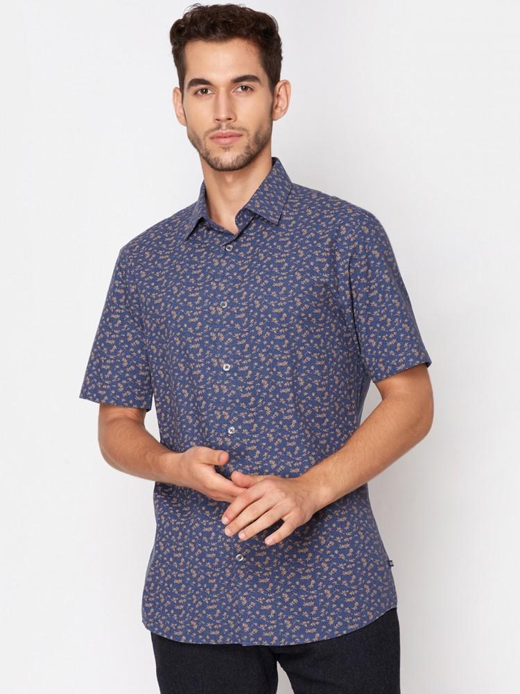 blue printed collar shirt