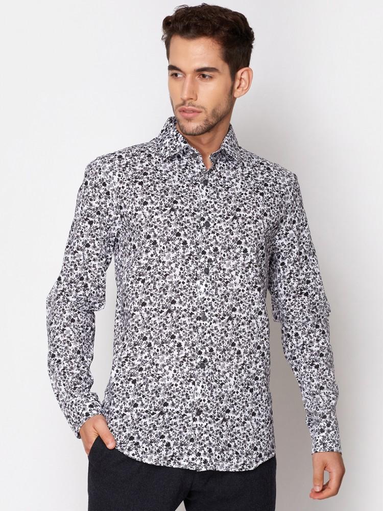 white printed collar shirt