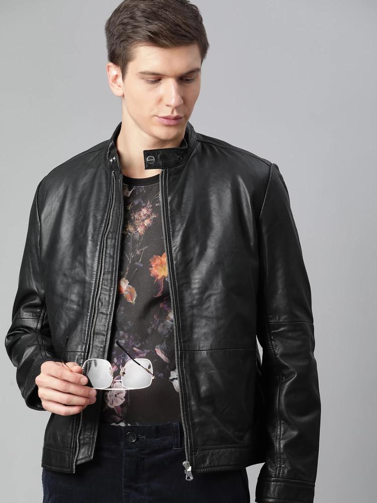 black solid mock neck jacket