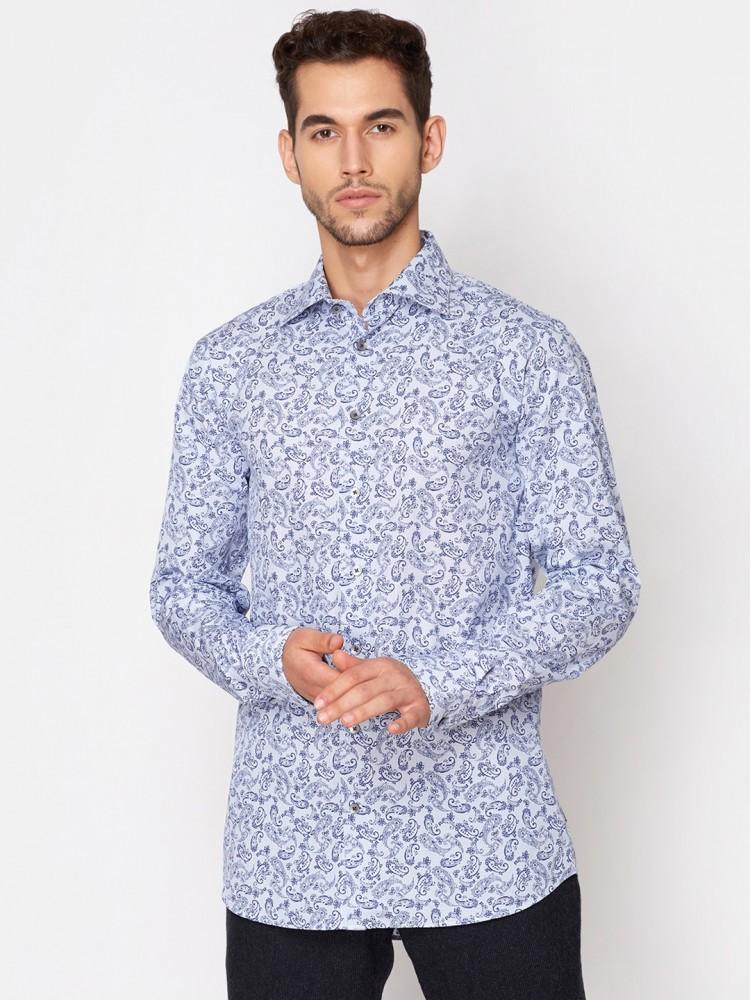 blue printed collar shirt