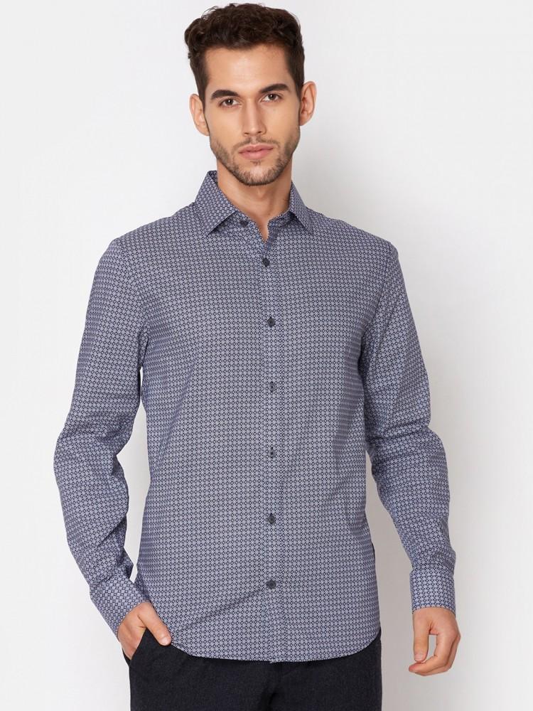 blue printed collar shirt