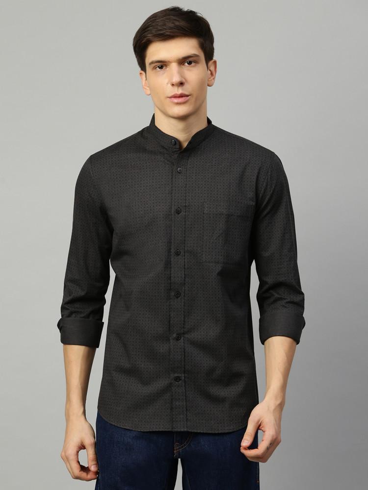 dark grey mel printed mandarin collar shirt