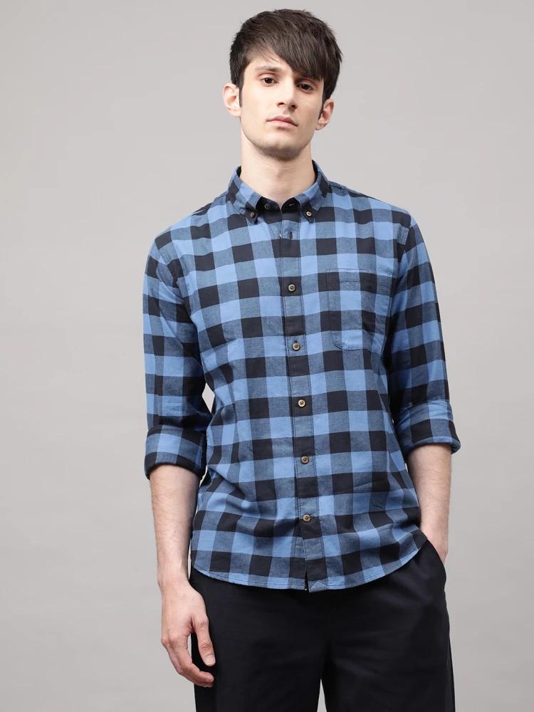 blue checked collar shirt