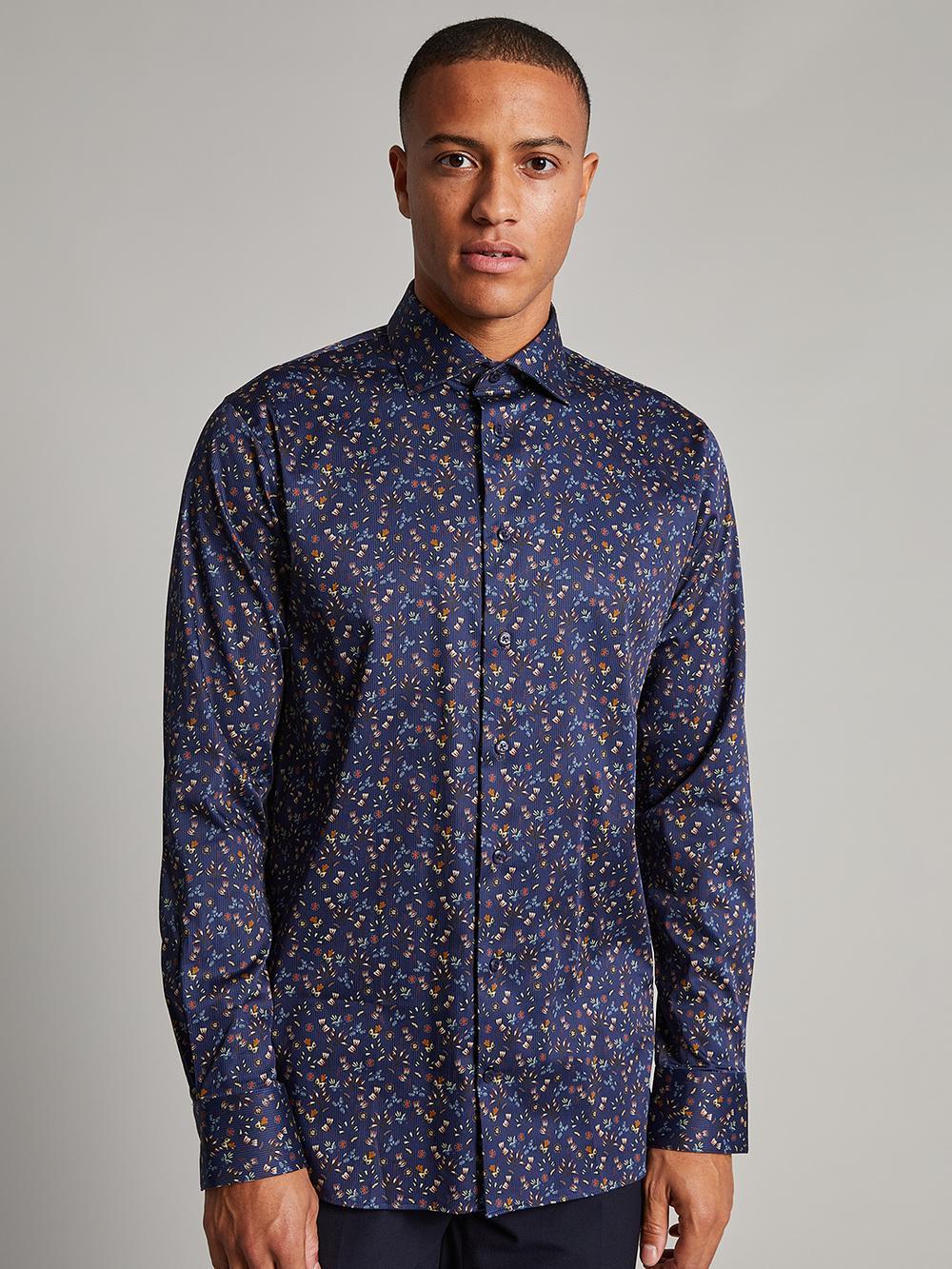 navy blue printed regular fit shirt