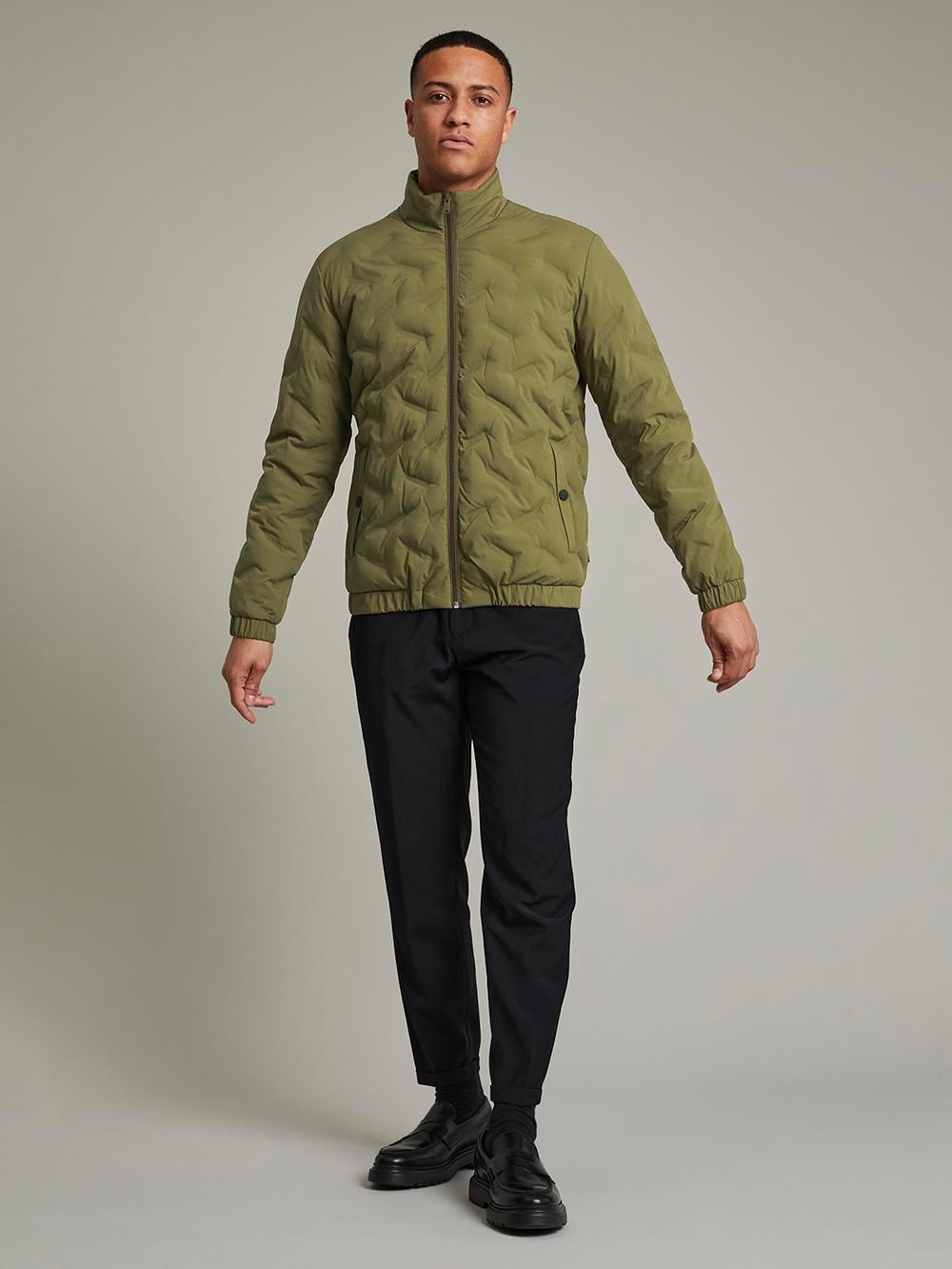 olive solid high neck jacket