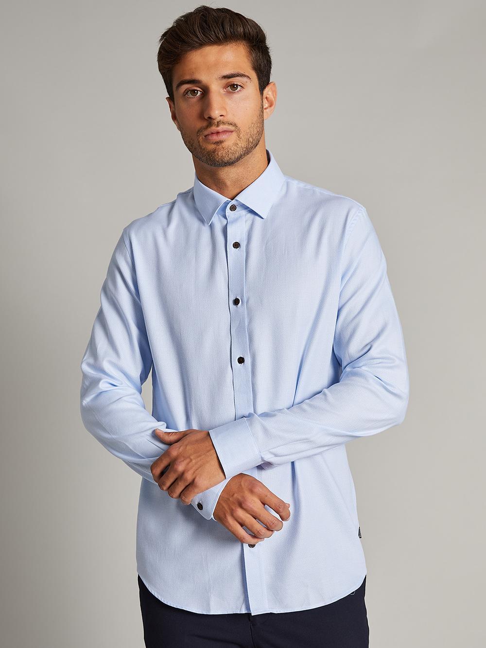 blue solid regular fit shirt