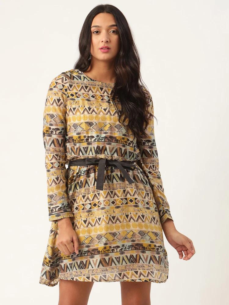 multi color printed round neck dress