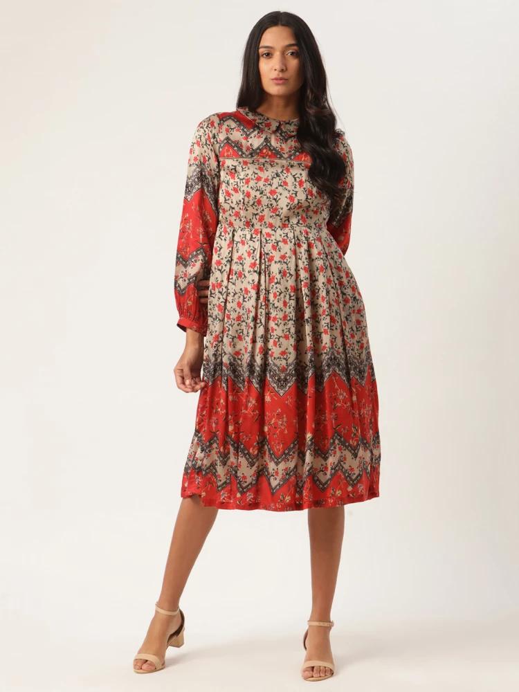 multi printed peter pan collar dress