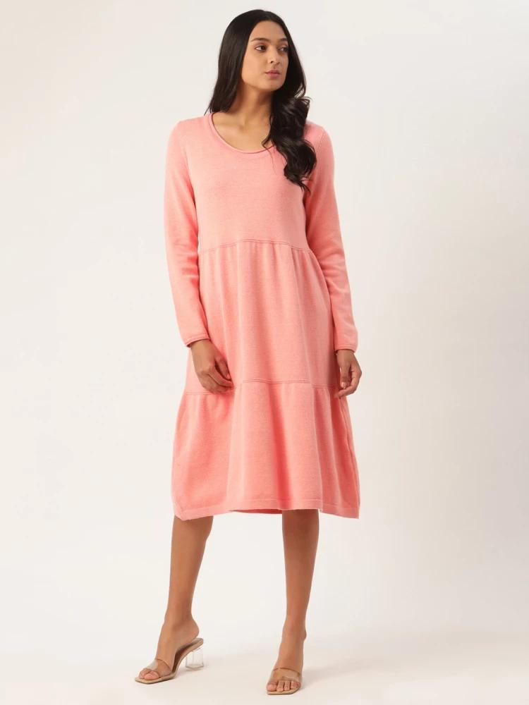 coral solid dress