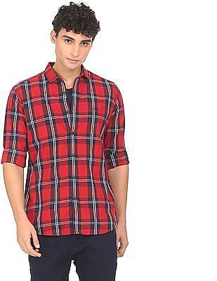 men red barrel cuff check casual shirt