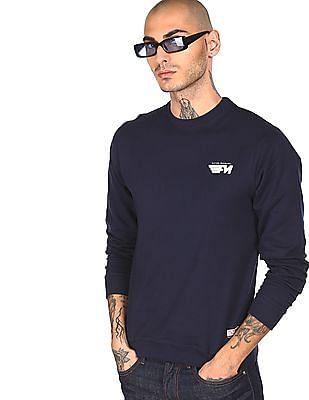 men navy crew neck solid sweatshirt