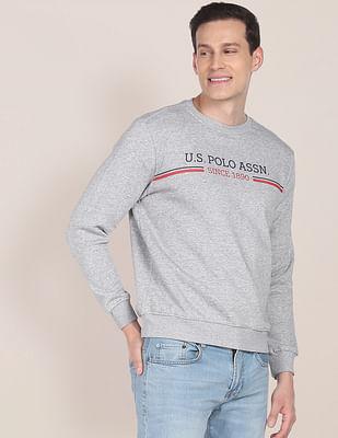 crew neck heathered typography print sweatshirt