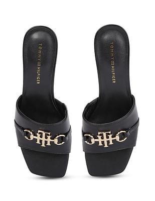 women open toe metallic monogram sandals