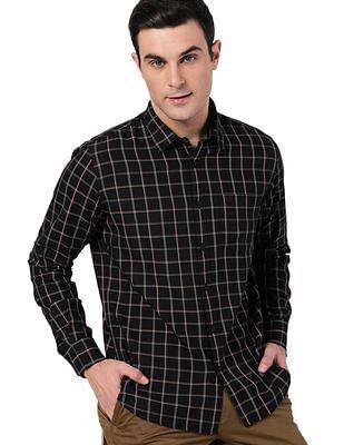 men black windowpane check cotton casual shirt