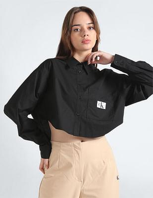 woven label cropped shirt