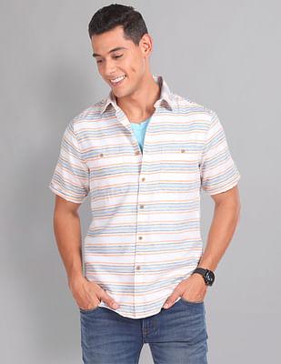 horizontal stripe dual pocket indie shirt