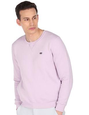 men lavender solid crew neck sweat shirt