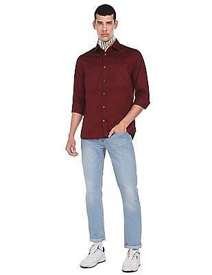 men burgundy all over monogram cotton casual shirt