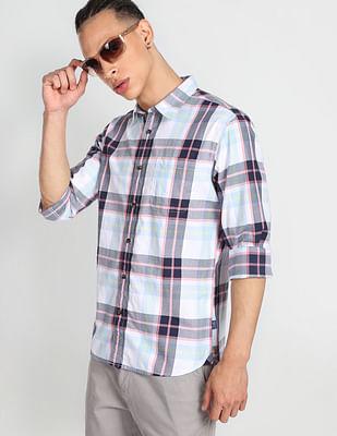 tartan check twill casual shirt