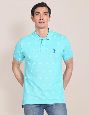 geometric brand print polo shirt