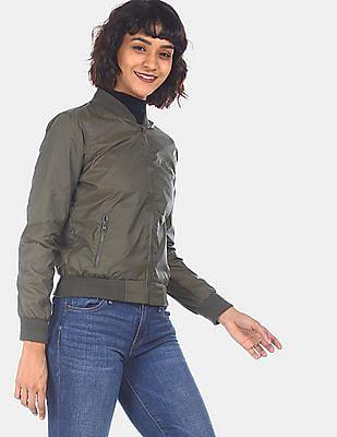 women olive solid bomber jacket