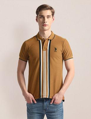 vertical stripe pique polo shirt