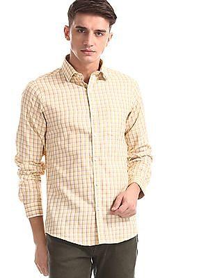 yellow slim fit check shirt