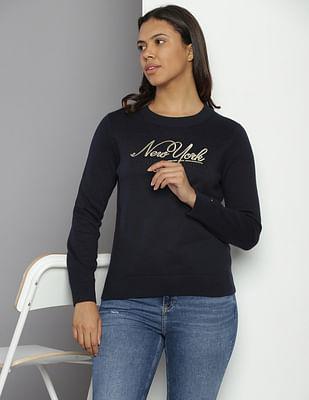 embroidered crew neck sweater