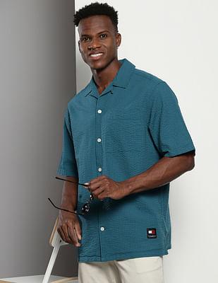 cuban collar seersucker shirt