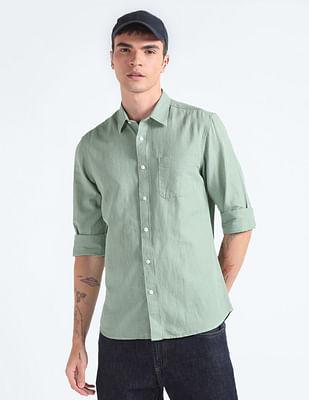 cotton linen blend slim fit shirt