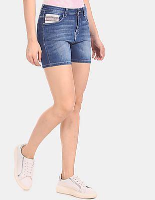 blue whiskered denim shorts