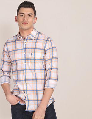 spread collar check casual shirt