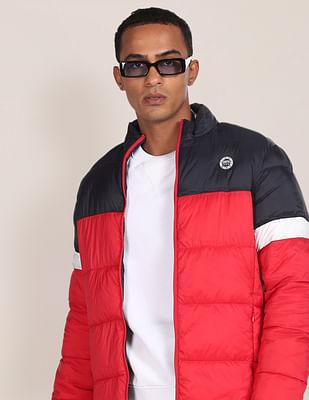 high neck colour block jacket