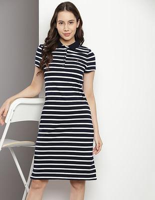 horizontal stripe pique polo dress