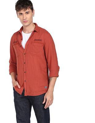 men rust two patch pocket herringbone casual shirt