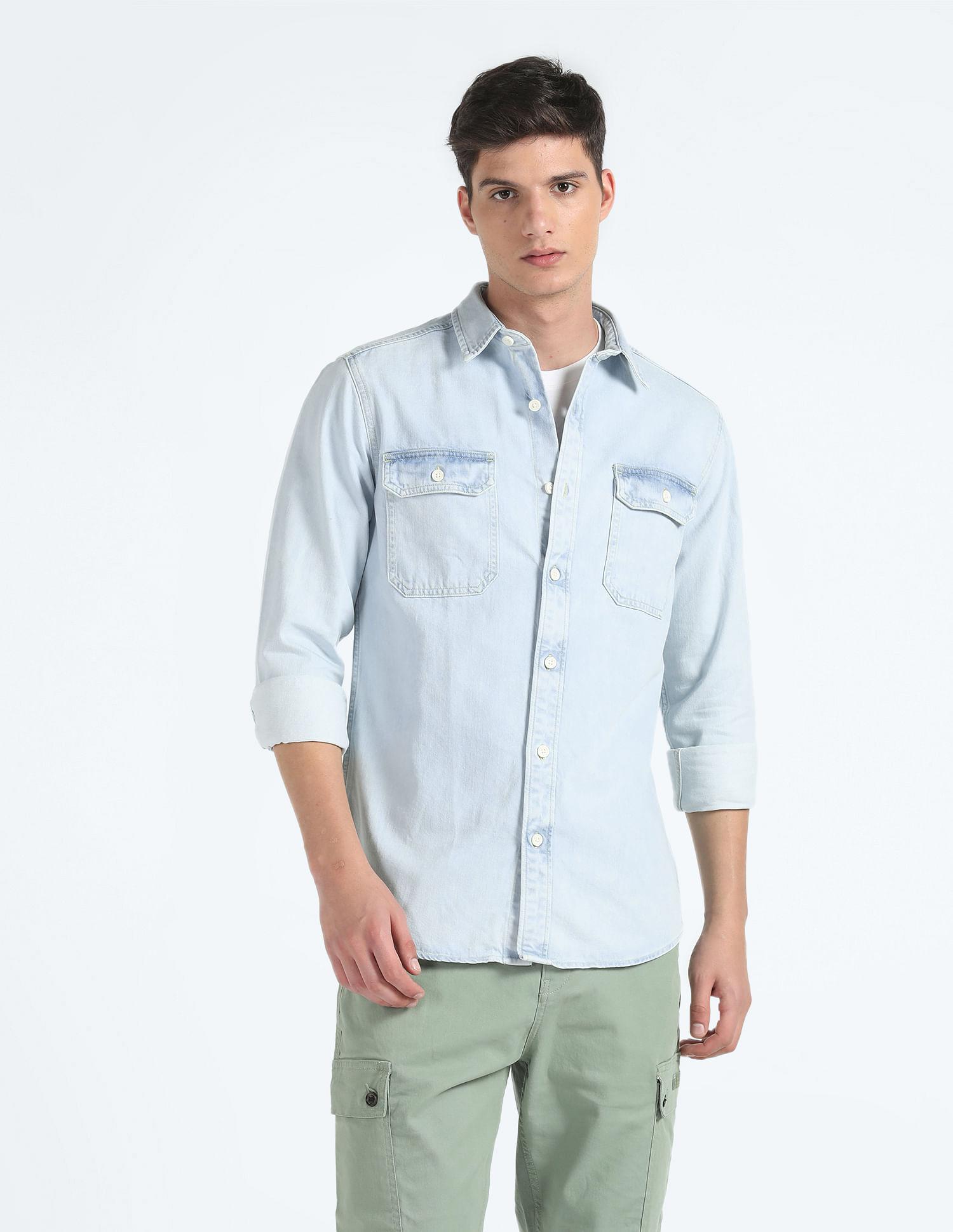 point collar denim shirt