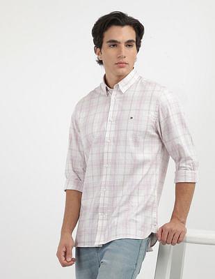 heathered twill checked shirt