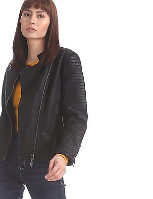 asymmetric zipper solid biker jacket