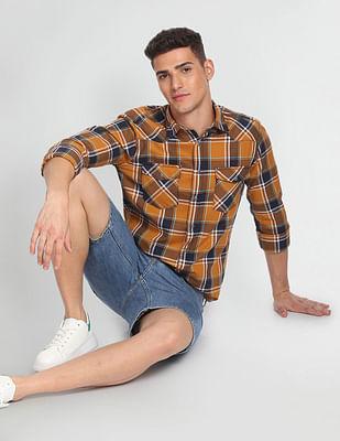 tartan check cotton casual shirt