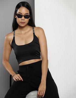 logo strap knit crop top