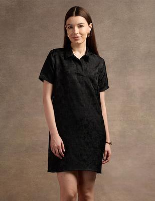 polo collar jacquard shift dress