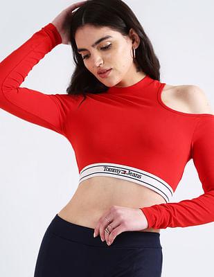 cut out detail logo waistband crop top