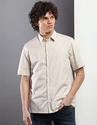 stretch poplin short sleeve regular fit casual shirt